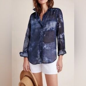 Pilcro by Anthropologie Blue Tie-Dye Cotton Button Down - Size S